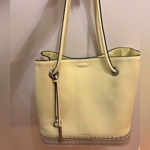 NWOT - Calvin Klein - Yellow Bucket bag with Straw bottom accent